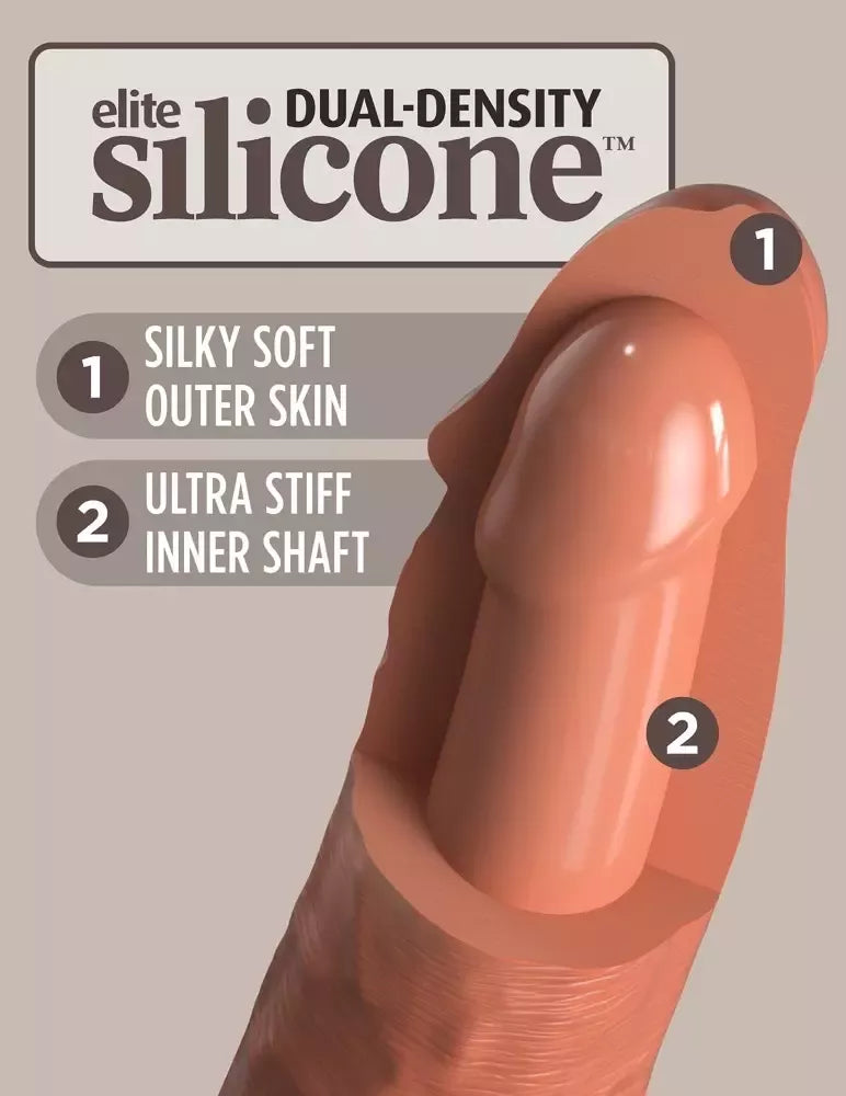 King Cock Elite 6" dvigubo tankio vibruojantis modelis, rusvas, silikoninis, USB, 10 režimų