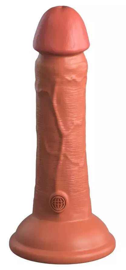 King Cock Elite 6" dvigubo tankio vibruojantis modelis, rusvas, silikoninis, USB, 10 režimų