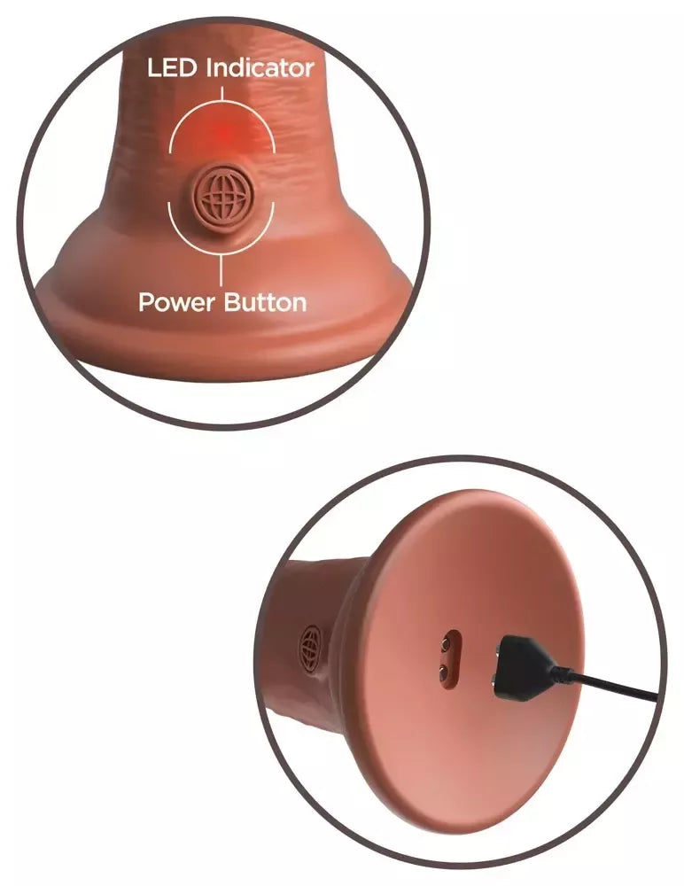 King Cock Elite 6" dvigubo tankio vibruojantis modelis, rusvas, silikoninis, USB, 10 režimų