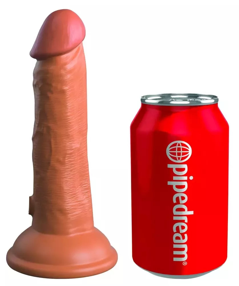 King Cock Elite 6" dvigubo tankio vibruojantis modelis, rusvas, silikoninis, USB, 10 režimų