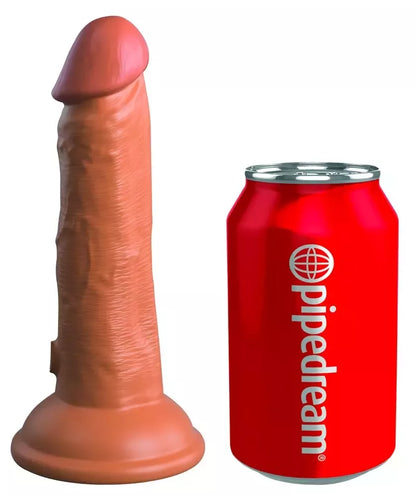 King Cock Elite 6" dvigubo tankio vibruojantis modelis, rusvas, silikoninis, USB, 10 režimų
