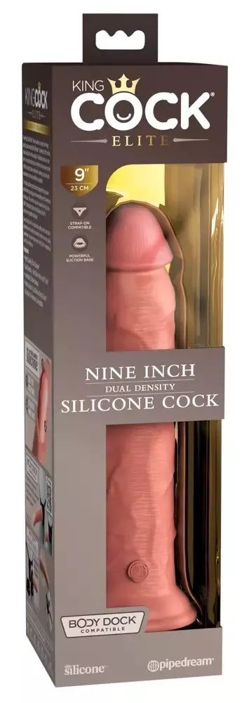 King Cock Elite 9” dvigubo tankio modelis, šviesus, su siurbtuku, silikoninis