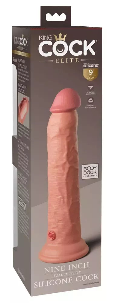 King Cock Elite 9” dvigubo tankio modelis, šviesus, su siurbtuku, silikoninis