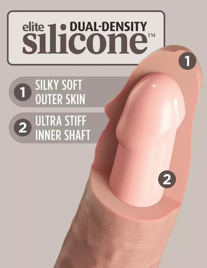 King Cock Elite 9" dvigubo tankio silikoninis vibratorius su nuotolinio valdymo pulteliu, smėlio spalvos