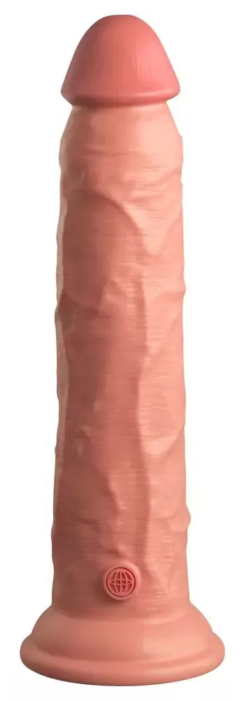 King Cock Elite 9" dvigubo tankio silikoninis vibratorius su nuotolinio valdymo pulteliu, smėlio spalvos