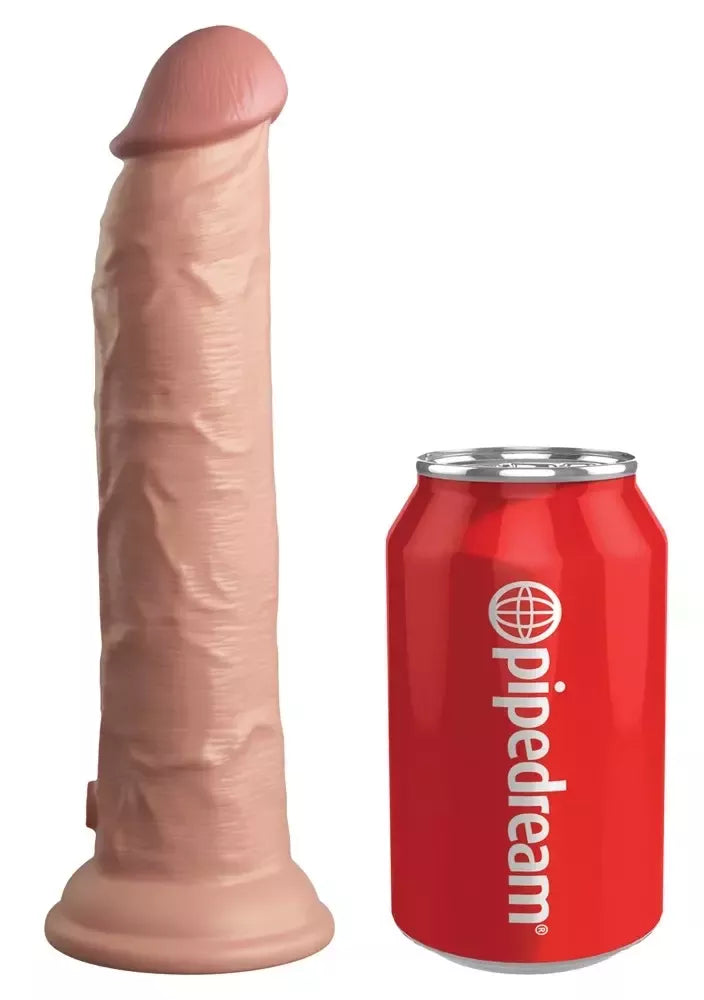 King Cock Elite 9" dvigubo tankio silikoninis vibratorius su nuotolinio valdymo pulteliu, smėlio spalvos