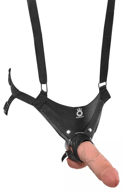 King Cock KC10 tuščiavidurių strap-on diržų sistema, juoda, 20 cm