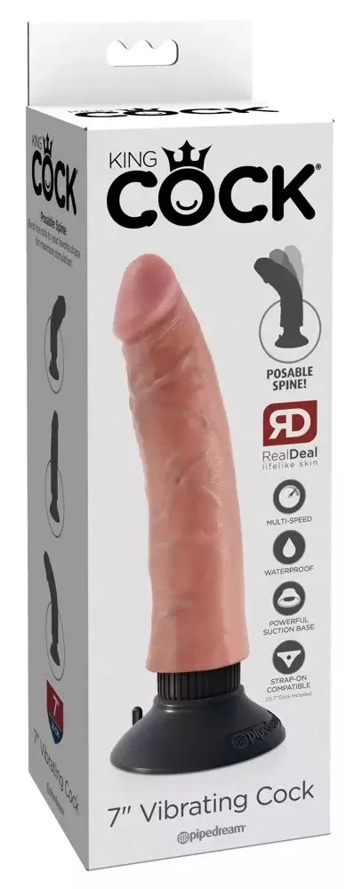 King Cock Kink by Doc Johnson 7 colių vibratorius su lanksčiu kotu ir siurbtuku