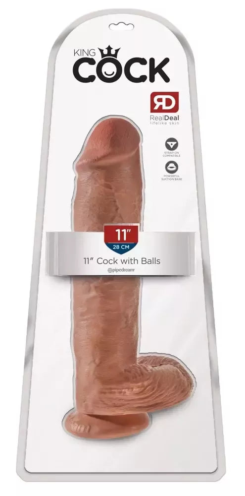 King Cock Model 11" rusvos spalvos intymus rinkinys su siurbtuku, 28 cm