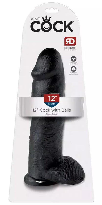 King Cock Model 12'' Black – anatominė sistema su siurbtuku