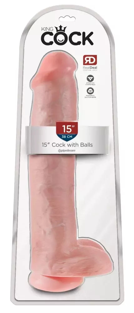 King Cock Model 15 XXL intymus treniruoklis su siurbtuku, 38 cm, PVC, juodos spalvos