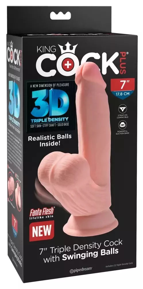 King Cock Plus 7” 3D Fanta Flesh modelis su besisukančiu anatominiu pagrindu, smėlio spalvos