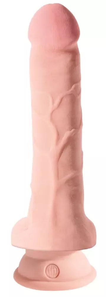King Cock Plus 8" dvigubo tankumo modelis su sėklidėmis, su siurbtuku, smėlio spalvos