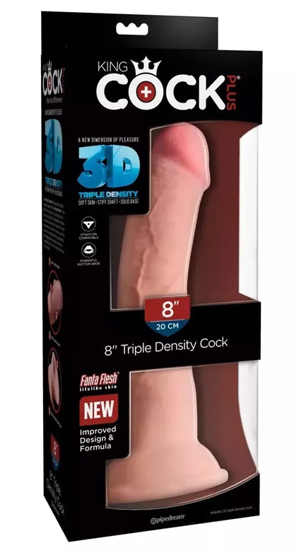 King Cock Plus 8" Intimate Model Triple Density TPE su prisiurbiamu pagrindu, smėlio spalvos