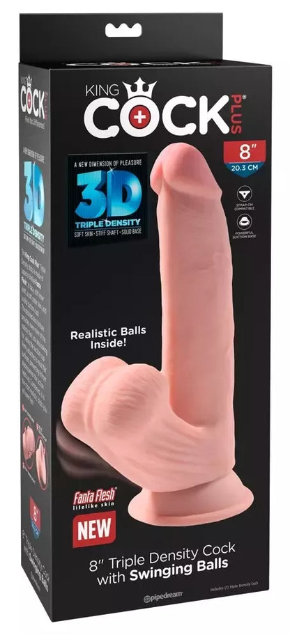 King Cock Plus 8" trigubo tankio anatominis modelis su lanksčiu pagrindu