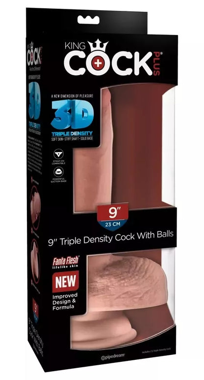 King Cock Plus 9" intymus prietaisas su lanksčiu pagrindu, vakuuminiu pagrindu, TPE