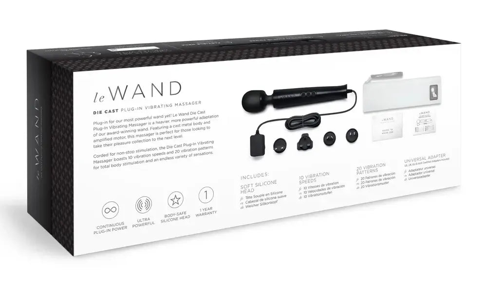 Le Wand Diecast Plug-In Black kompaktiškas masažuoklis, 20 režimų, 29 cm