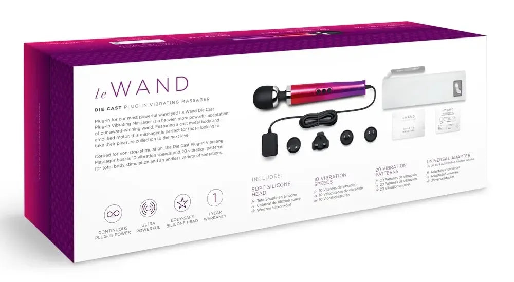 Le Wand Diecast Plug-In Ombre kompaktiškas masažuoklis, 20 režimų, sidabrinis