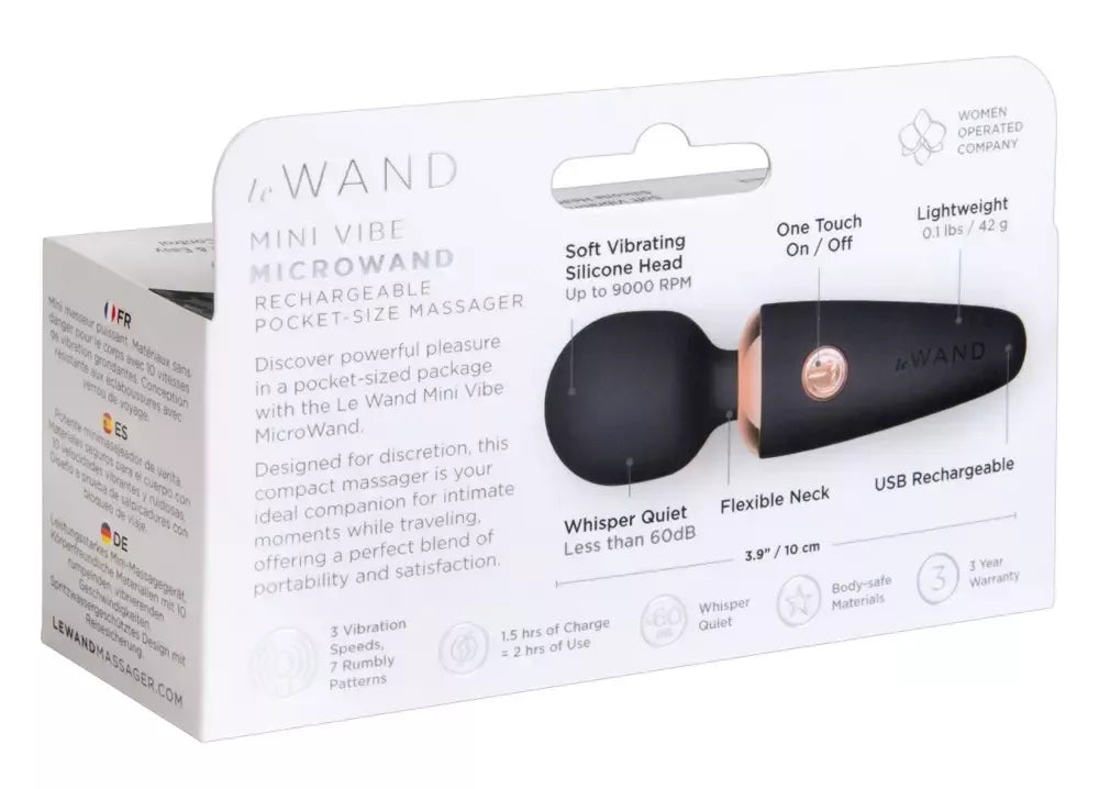 Le Wand Mini Microwand Black – kompaktiškas įkraunamas masažuoklis, 10 cm