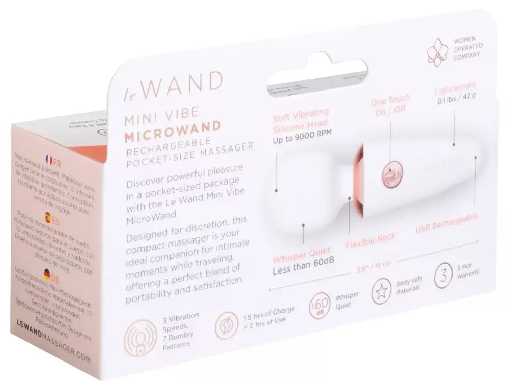 Le Wand Mini Microwand White – kompaktiškas, įkraunamas 10 cm masažuoklis
