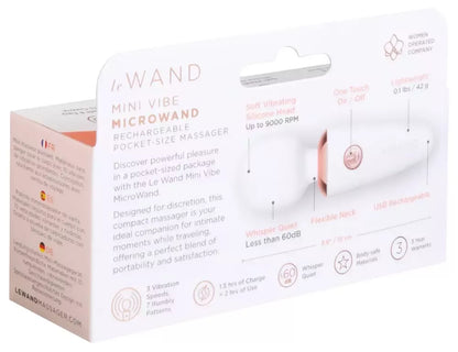 Le Wand Mini Microwand White – kompaktiškas, įkraunamas 10 cm masažuoklis