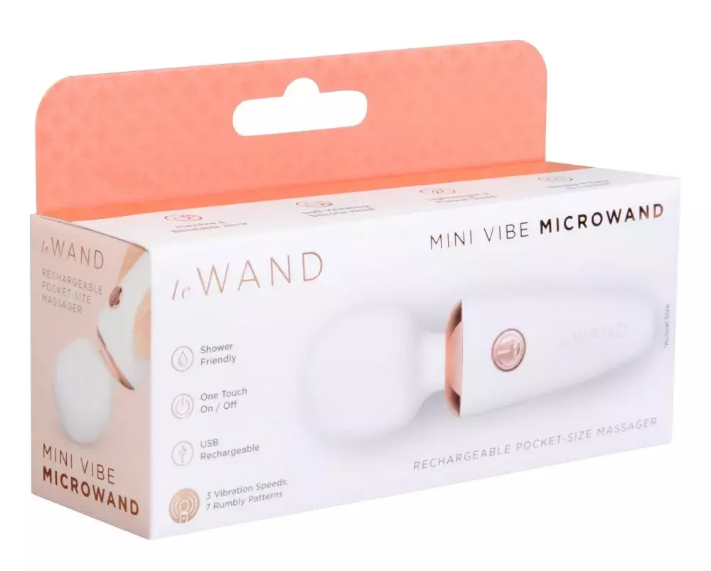 Le Wand Mini Microwand White – kompaktiškas, įkraunamas 10 cm masažuoklis