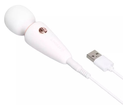 Le Wand Mini Microwand White – kompaktiškas, įkraunamas 10 cm masažuoklis