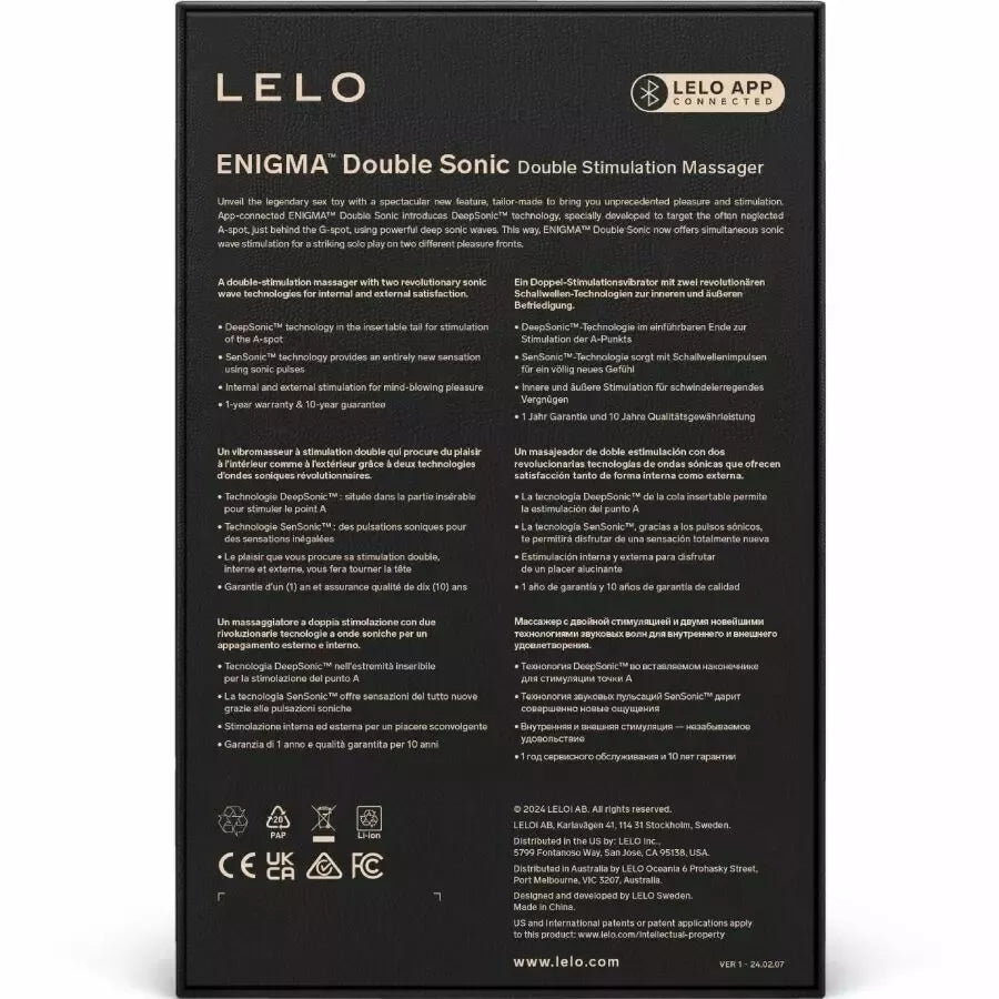 LELO Enigma Double Sonic intymus prietaisas, Cyber Purple – valdymas programėle