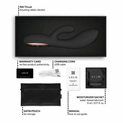 LELO INA Thrust Rabbit Black – dvigubo veikimo stimuliuojantis vibratorius