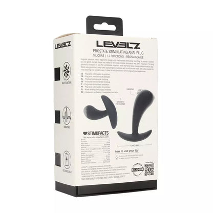 LEVELZ vibruojantis silikoninis prostatos masažuoklis, vidutinio dydžio, juodas, ergonomiškas