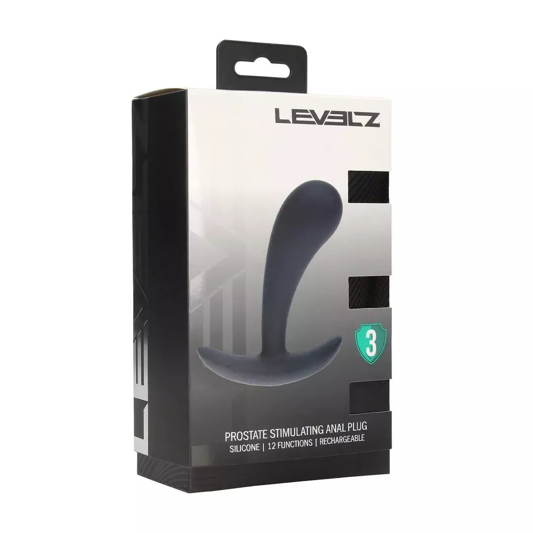 LEVELZ vibruojantis silikoninis prostatos masažuoklis, vidutinio dydžio, juodas, ergonomiškas
