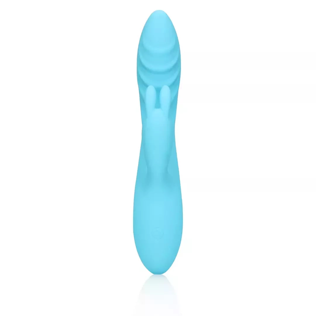 Loveline briaunuotas itin švelnus silikoninis triušio formos vibratorius Glacial Blue