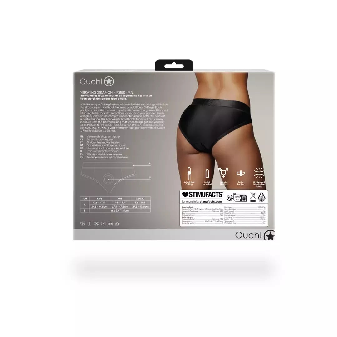 Loving Joy Vibrating Hipster Harness M/L juodi – nėriniuotas atviras dizainas ir kulka