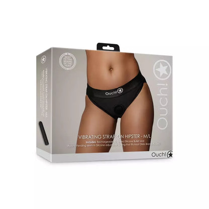 Loving Joy Vibrating Hipster Harness M/L juodi – nėriniuotas atviras dizainas ir kulka