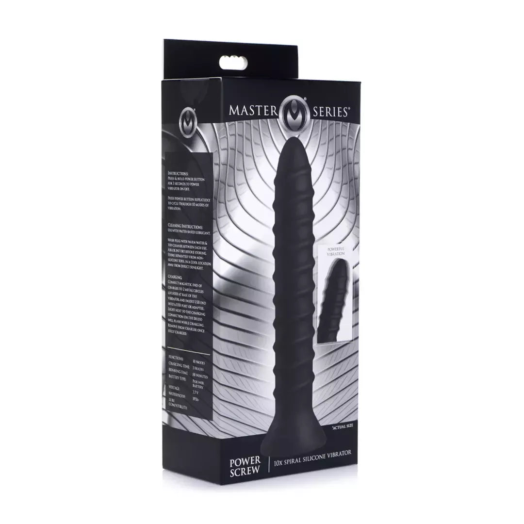Master Series Power Screw silikoninis spiralinis vibratorius, juodas, 20 cm