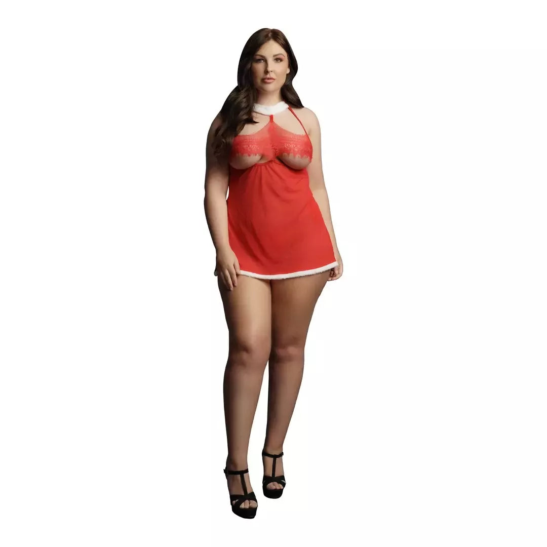Merry Plus Size Babydoll rinkinys – sodriai raudona, reguliuojamas, 1X-3XL