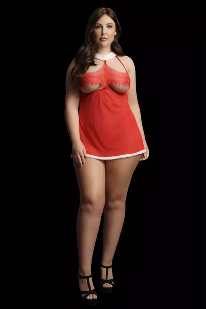 Merry Plus Size Babydoll rinkinys – sodriai raudona, reguliuojamas, 1X-3XL
