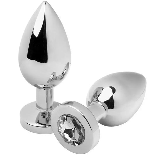 Metal Hard Steel Intimate Plug Small analinis kamštis su skaidriu kristalu, 5,7 cm