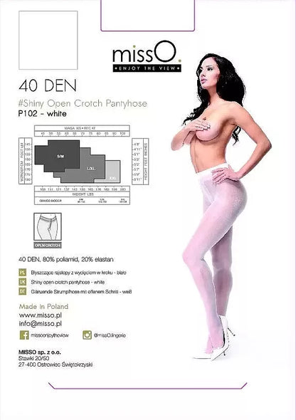 MissO P102 baltos XXL dydžio permatomos pėdkelnės su diskretiška išpjova 40 DEN