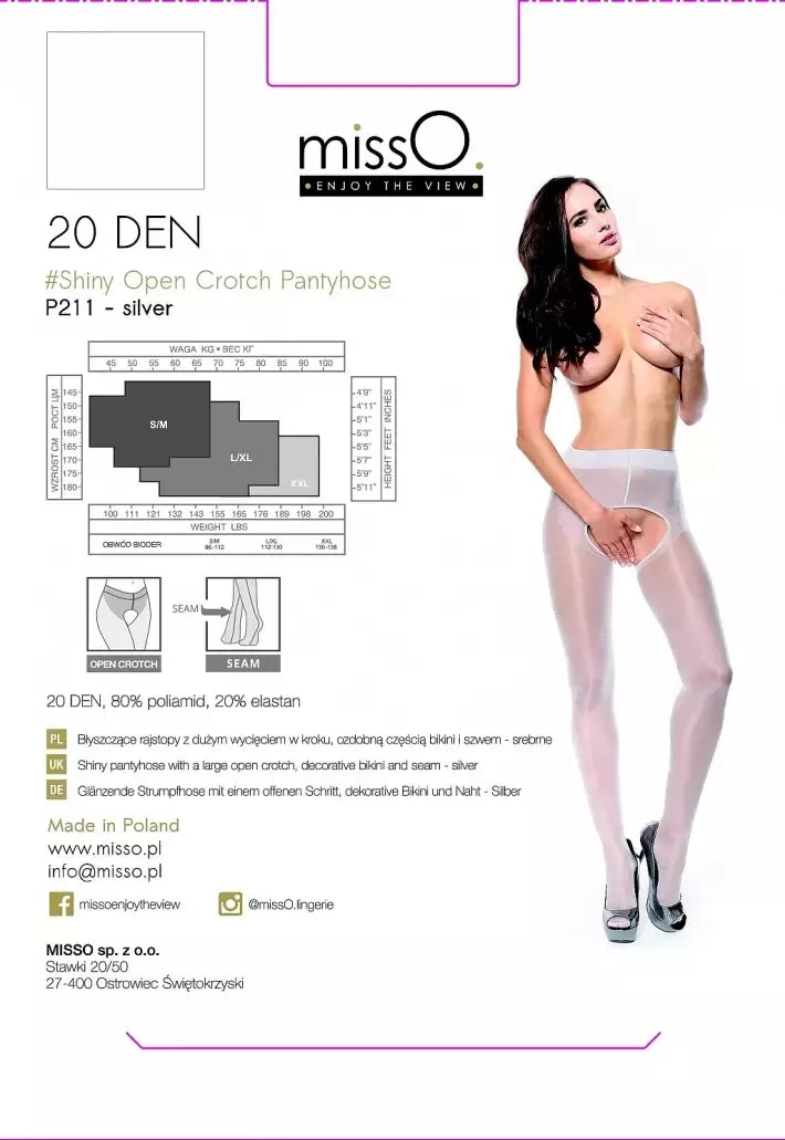 MissO P211 permatomos sidabrinės pėdkelnės su atviru klynu L/XL
