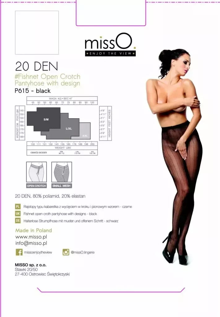 MissO P615 tinklinės pėdkelnės su vertikaliais dryžiais, juodos, L/XL