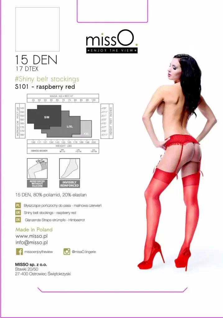 MissO S101 kojinės raudonos L/XL – klasikinis modelis su dirželiu, sustiprinti siūlai