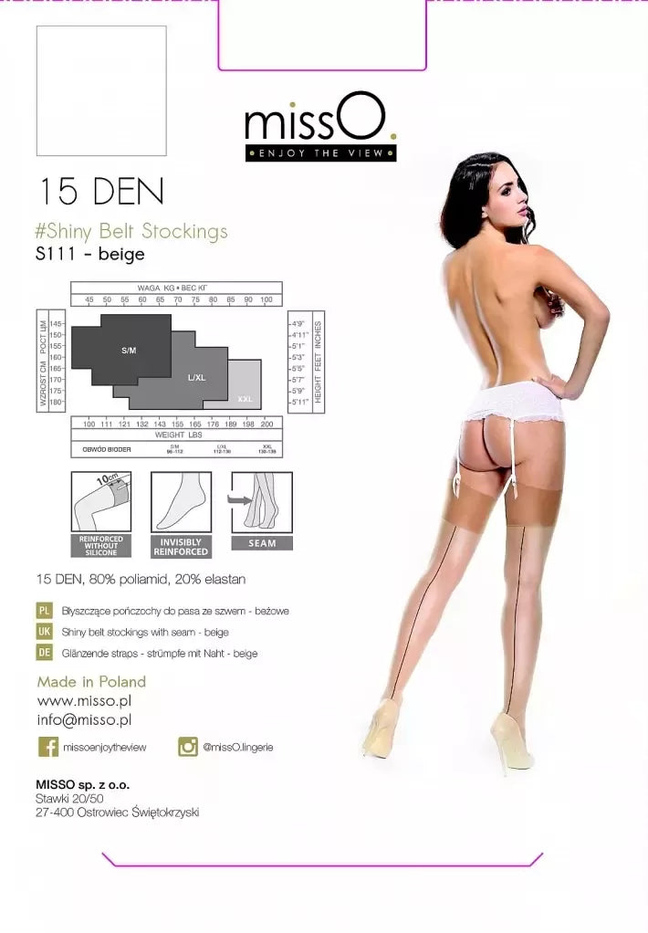 MissO S111 klasikinės kojinės su siūle nugaroje, smėlio spalvos, XXL, sustiprintas audinys