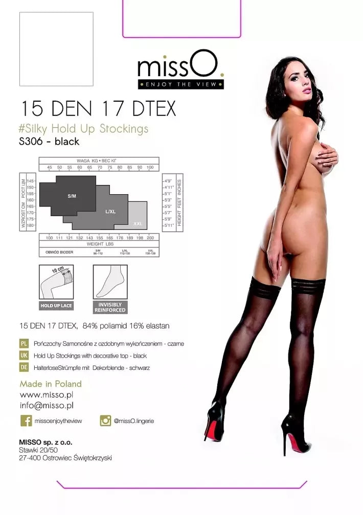MissO S306 savaime prisitvirtinančios kojinės juodos spalvos XXL – elegantiška apdaila