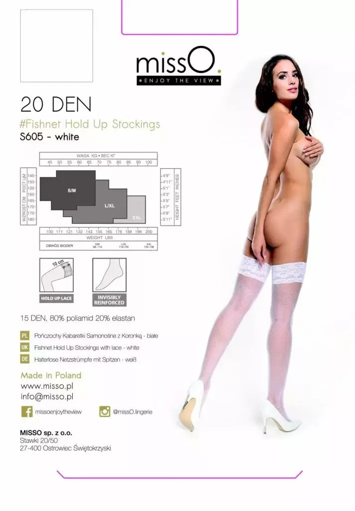 MissO S605 klasikinės tinklinės kojinės su nėrinių juosta L/XL dydis