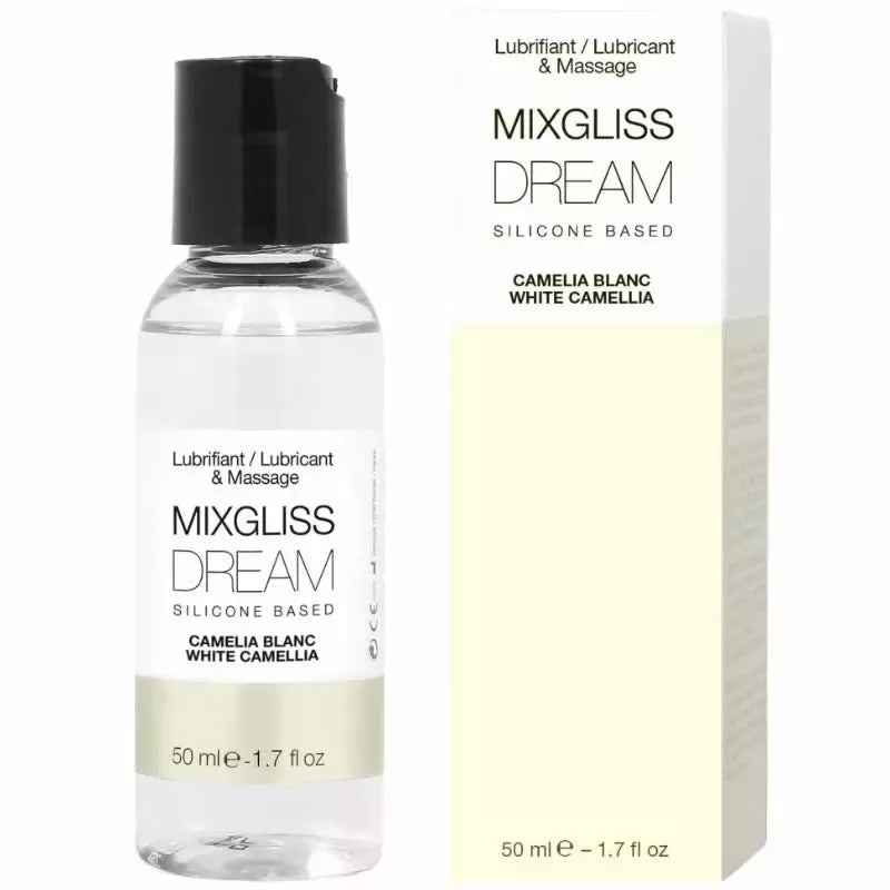 Mixgliss Dream White Camelia silikoninis lubrikantas ir masažo gelis, 50 ml