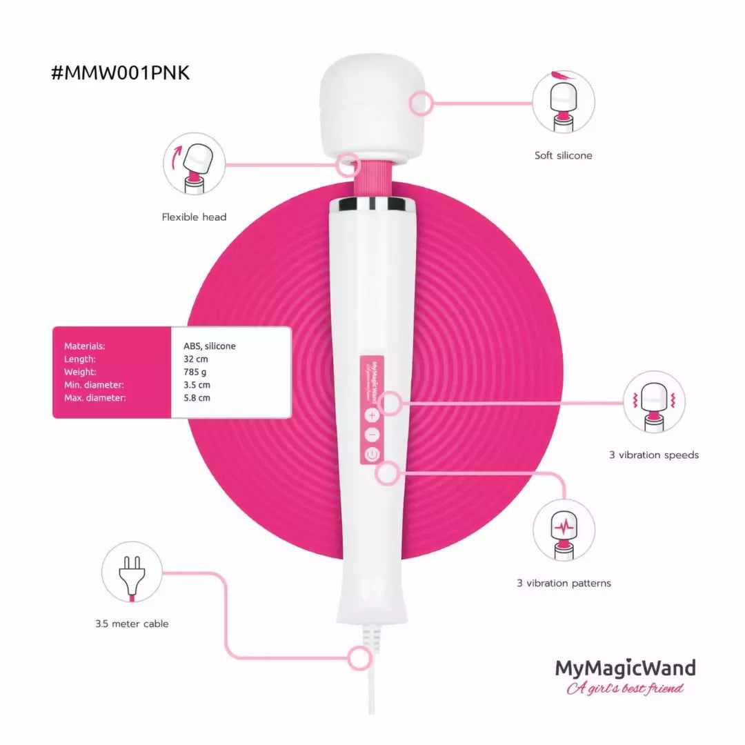 MyMagicWand Pink – Galingas kelių greičių elektrinis masažuoklis su 6 režimais