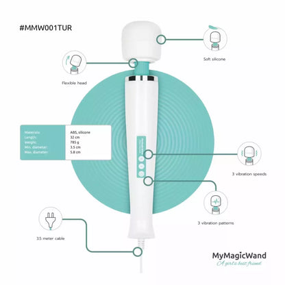 MyMagicWand Turquoise – galingas kelių greičių masažuoklis, EU kištukas