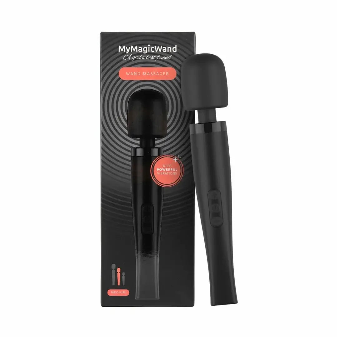 MyMagicWand Wand vibratorius Medium Black – 28 režimų, įkraunamas, IPX5