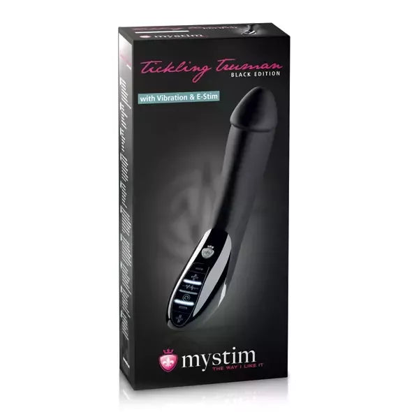 Mystim Tickling Truman Intimate System juodas 27 cm – dvigubo veikimo ir E-Stim vibratorius